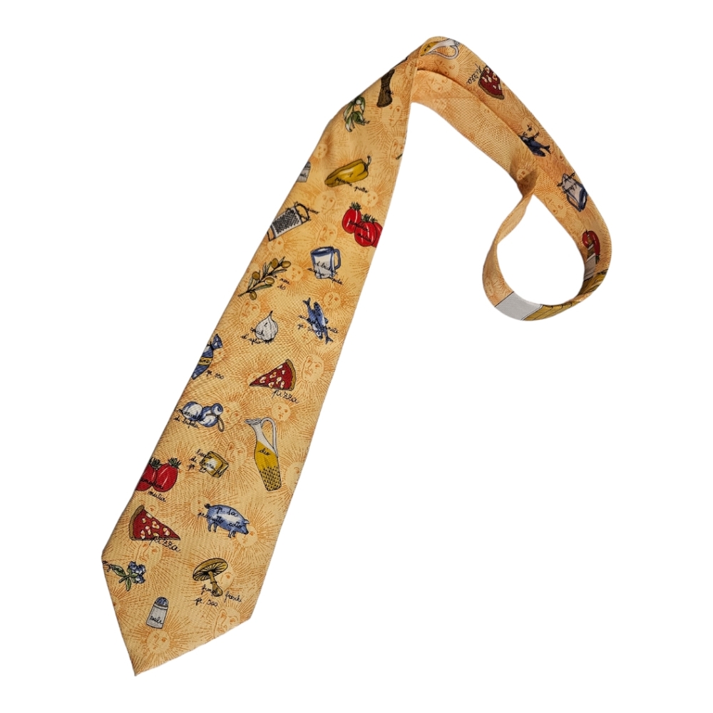 FORNASETTI RARE Yellow Pizza Silk LUXURY Tie ITALY